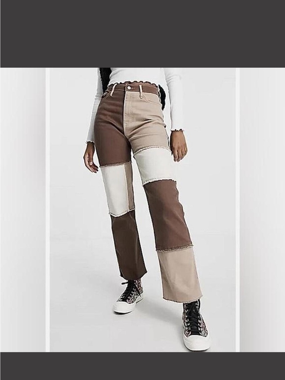 Hollister Patchwork Straight-Leg Jeans in Brown & Cream 26x29